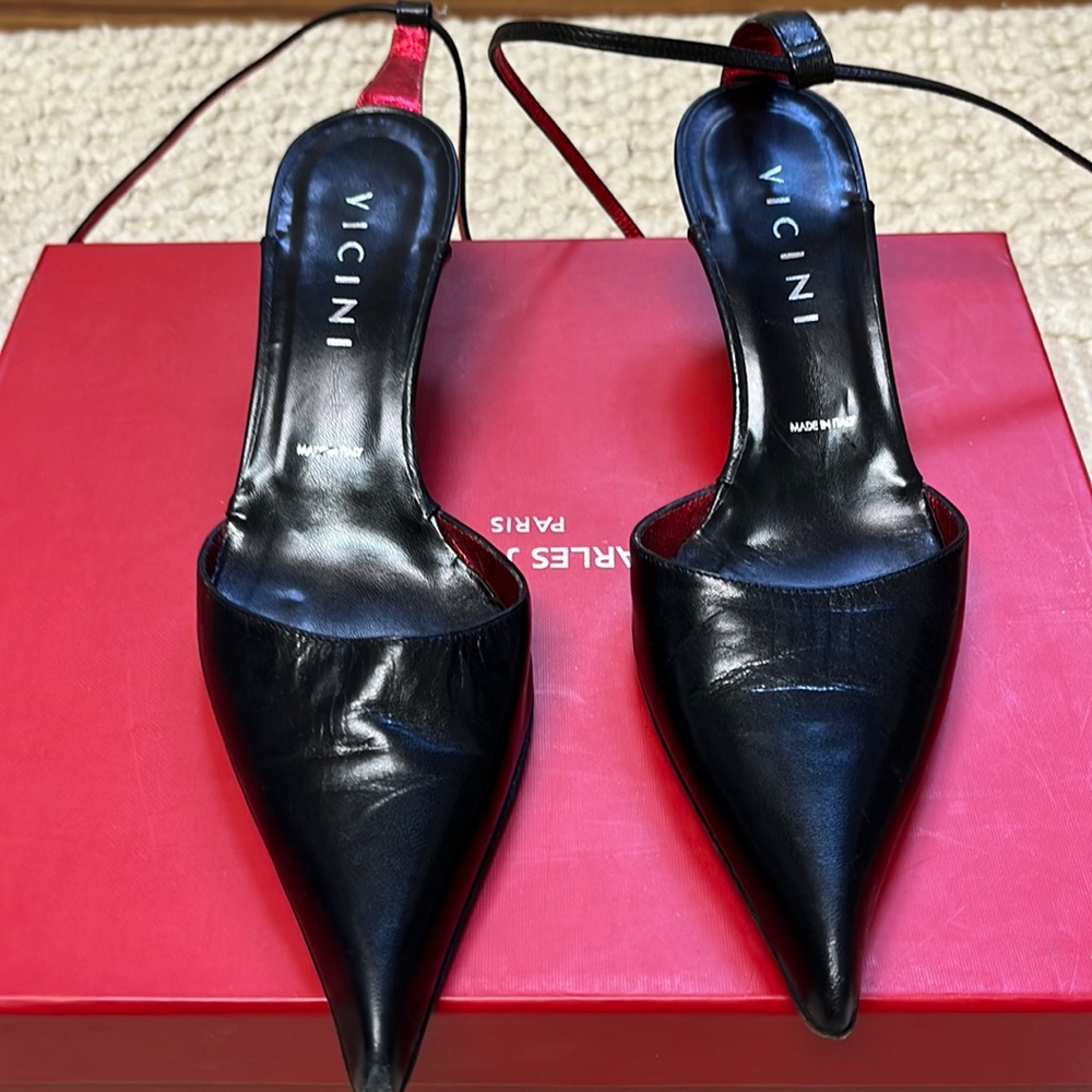 Pointy toe kitten heel ankle wrap sandal